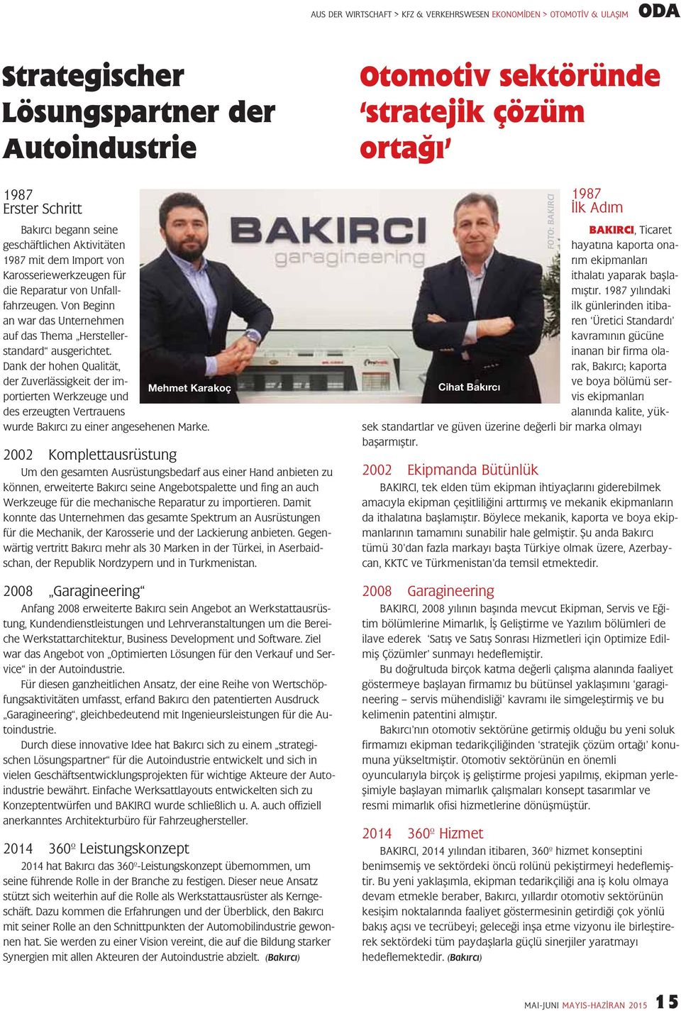 Dank der hohen Qualität, der Zuverlässigkeit der importierten Werkzeuge und Mehmet Karakoç des erzeugten Vertrauens wurde Bakırcı zu einer angesehenen Marke.