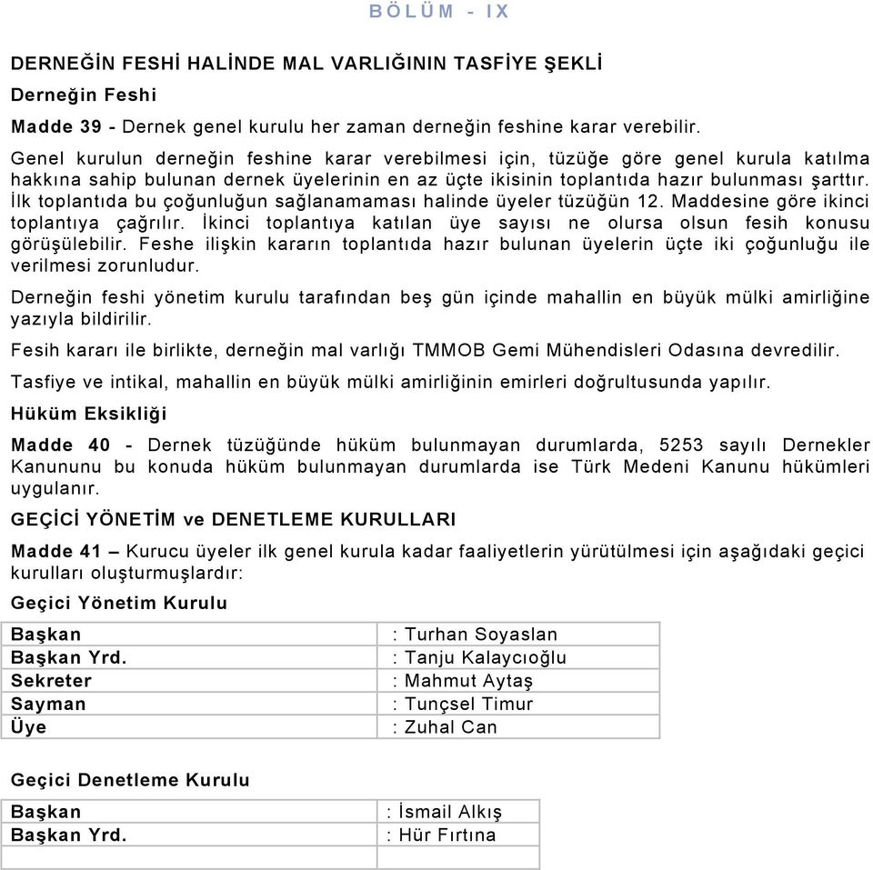 İlk toplantıda bu çoğunluğun sağlanamaması halinde üyeler tüzüğün 12. Maddesine göre ikinci toplantıya çağrılır. İkinci toplantıya katılan üye sayısı ne olursa olsun fesih konusu görüşülebilir.