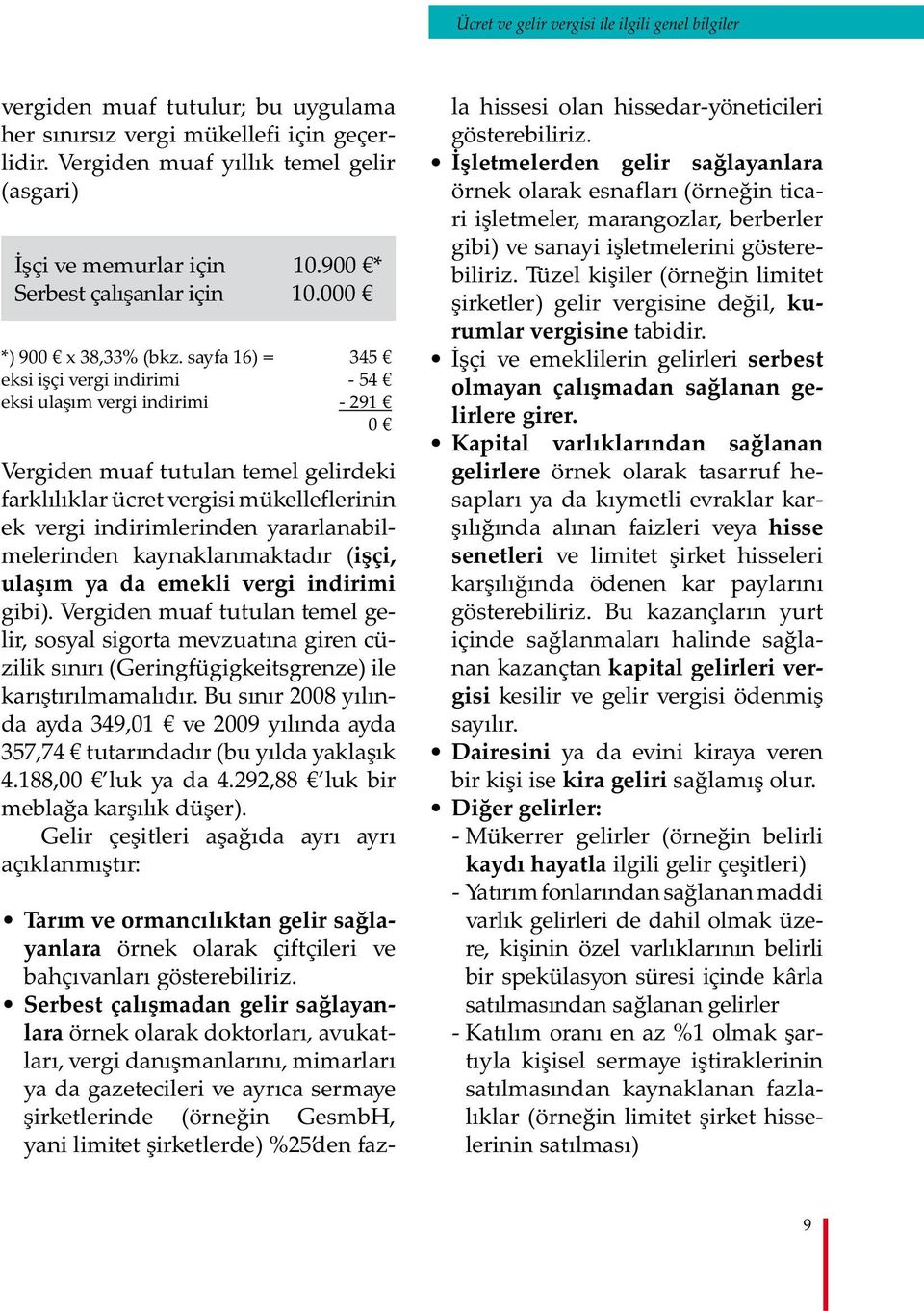 sayfa 16) = 345 eksi işçi vergi indirimi - 54 eksi ulaşım vergi indirimi - 291 0 Vergiden muaf tutulan temel gelirdeki farklılıklar ücret vergisi mükelleflerinin ek vergi indirimlerinden