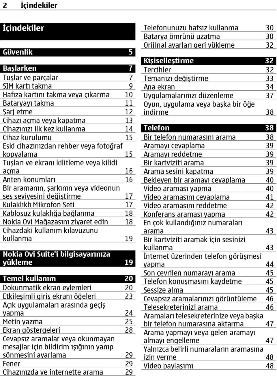 seviyesini değiştirme 17 Kulaklıklı Mikrofon Seti 17 Kablosuz kulaklığa bağlanma 18 Nokia Ovi Mağazasını ziyaret edin 18 Cihazdaki kullanım kılavuzunu kullanma 19 Nokia Ovi Suite'i bilgisayarınıza