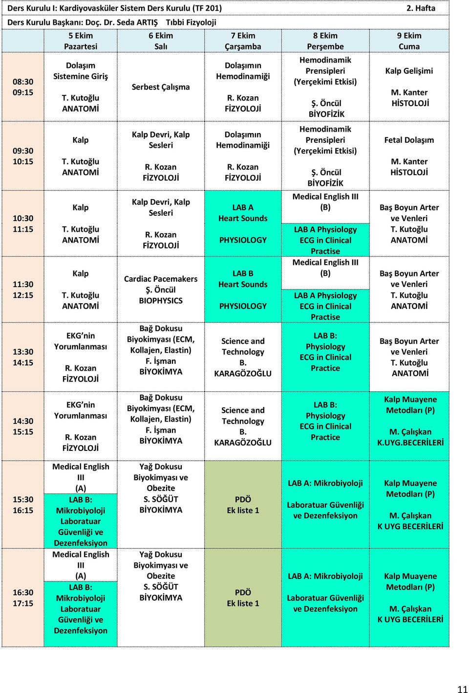 Öncül BIOPHYSICS Bağ Dokusu Biyokimyası (ECM, Kollajen, Elastin) F. İşman BİYOKİMYA 7 Ekim Dolaşımın Hemodinamiği Dolaşımın Hemodinamiği Heart Sounds Heart Sounds B.