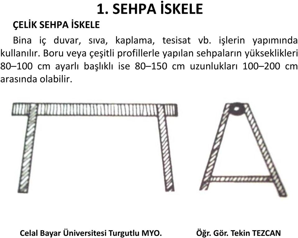 Boru veya çeşitli profillerle yapılan sehpaların yükseklikleri