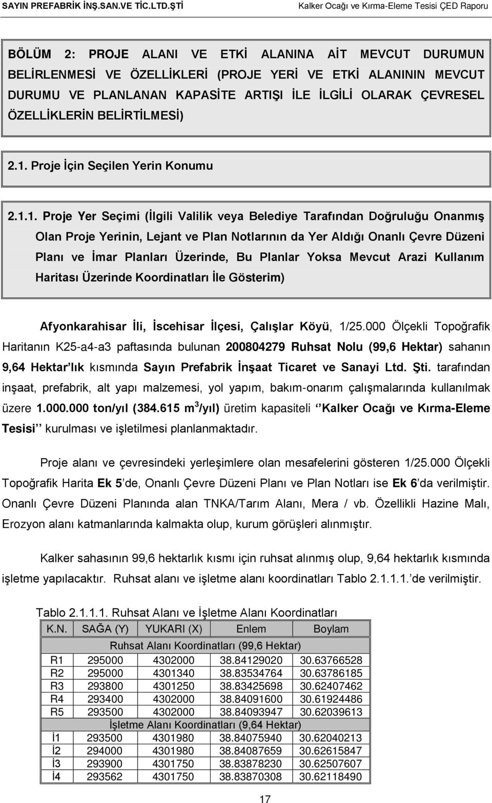 BELİRTİLMESİ) 2.1.