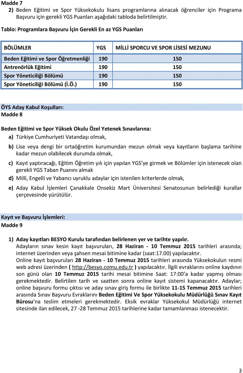 Bölümü 190 150 Spor Yöneticiliği Bölümü (İ.Ö.