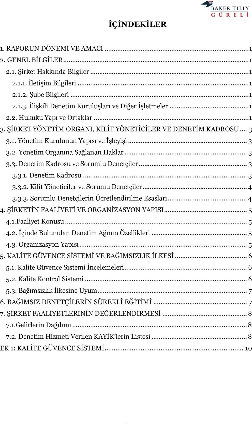 .. 3 3.2. Yönetim Organına Sağlanan Haklar... 3 3.3. Denetim Kadrosu ve Sorumlu Denetçiler... 3 3.3.1. Denetim Kadrosu... 3 3.3.2. Kilit Yöneticiler ve Sorumu Denetçiler... 4 3.3.3. Sorumlu Denetçilerin Ücretlendirilme Esasları.