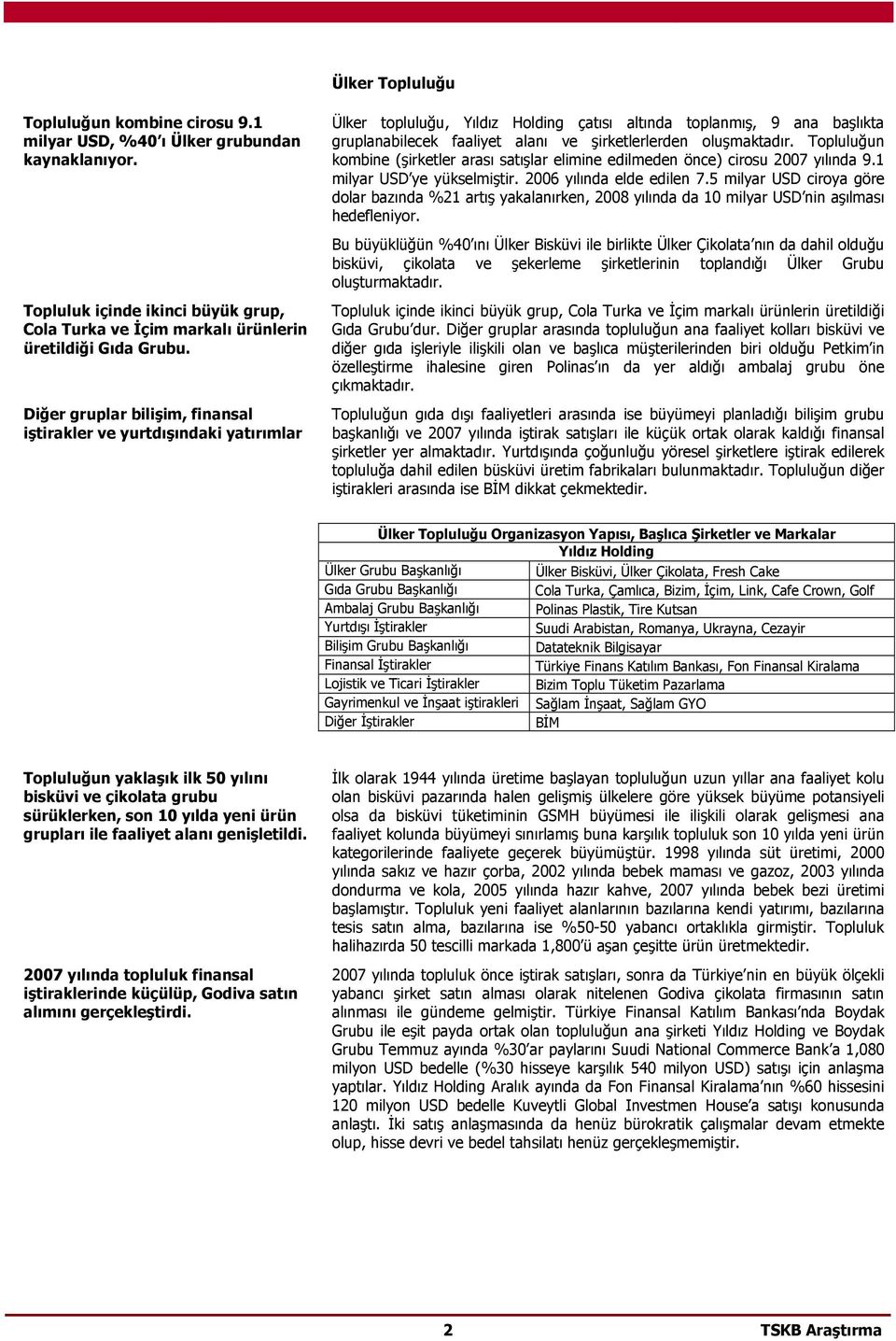 oluşmaktadõr. Topluluğun kombine (şirketler arasõ satõşlar elimine edilmeden önce) cirosu 2007 yõlõnda 9.1 milyar USD ye yükselmiştir. 2006 yõlõnda elde edilen 7.