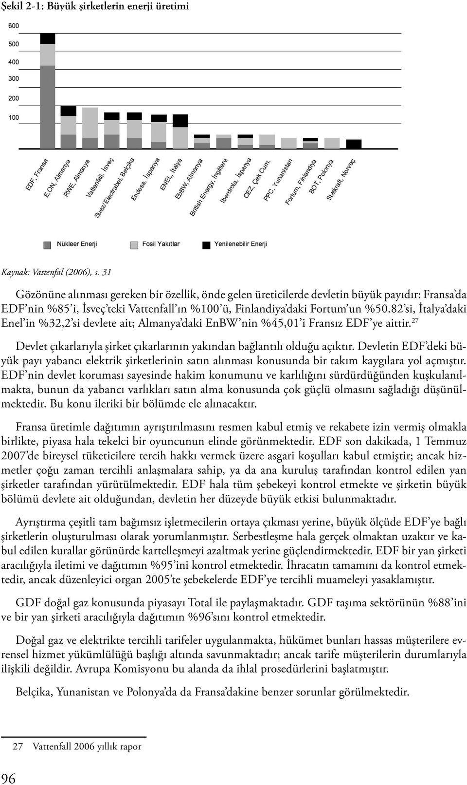 82 si, İtalya daki Enel in %32,2 si devlete ait; Almanya daki EnBW nin %45,01 i Fransız EDF ye aittir. 27 Devlet çıkarlarıyla şirket çıkarlarının yakından bağlantılı olduğu açıktır.