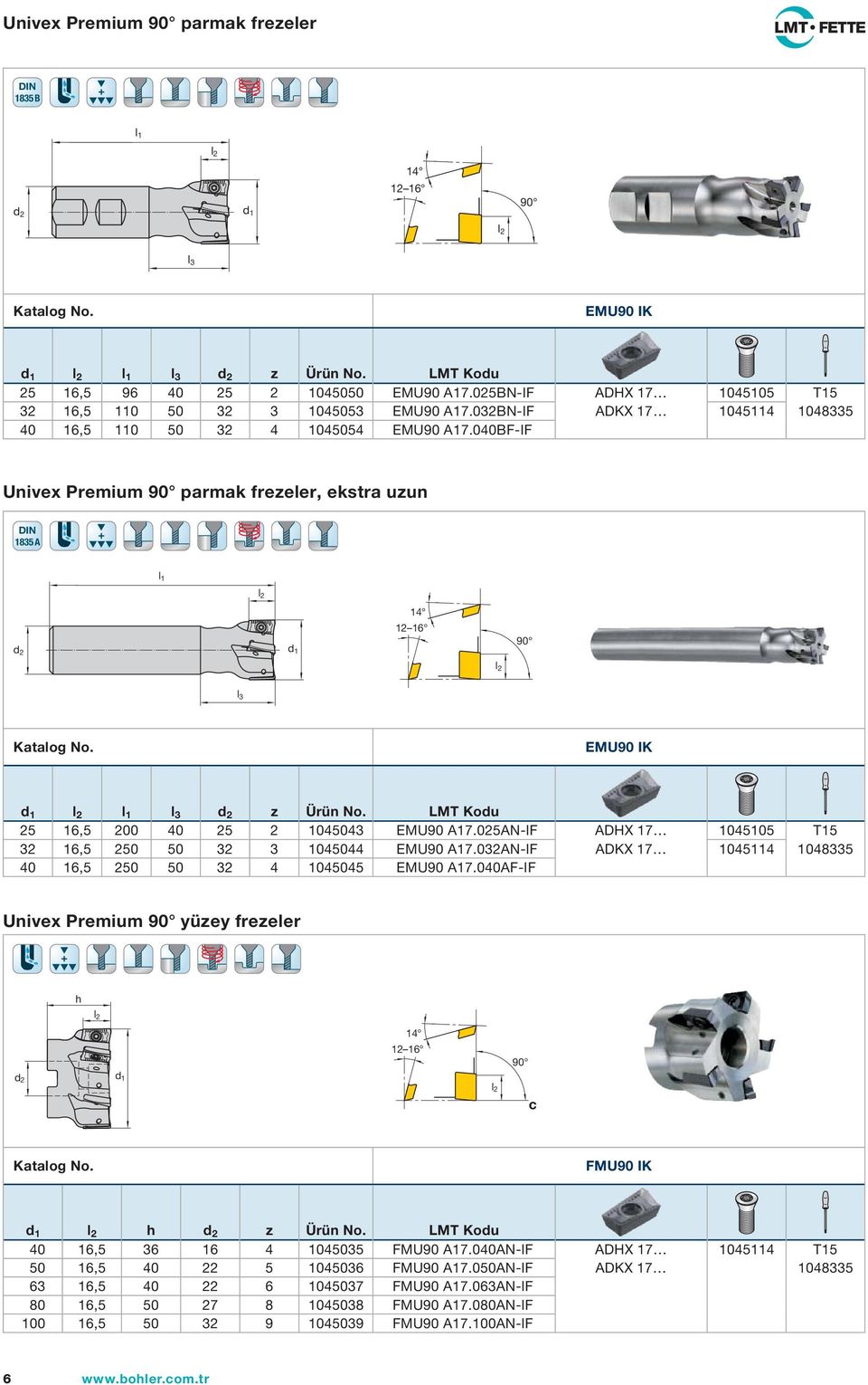 040BF-IF Univex Premium 90 parmak frezeler, ektra uzun DIN 1835A + l 1 14 d 2 12 16 90 l 3 Katalog No. EMU90 IK l 1 l 3 d 2 z Ürün No. LMT Kodu 25 16,5 200 40 25 2 1045043 EMU90 A17.