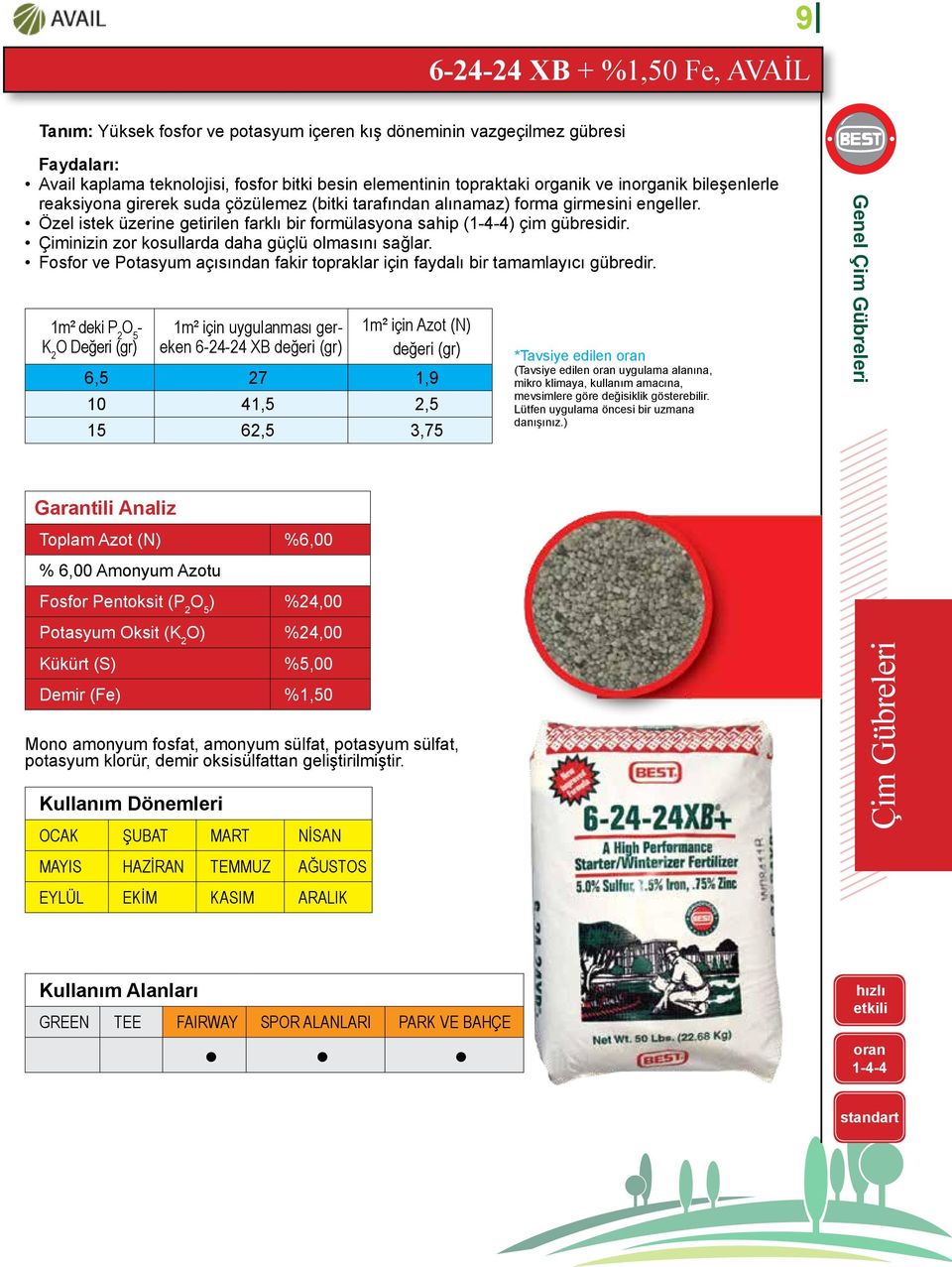 Çiminizin zor kosullarda daha güçlü olmasını sağlar. Fosfor ve Potasyum açısından fakir topraklar için faydalı bir tamamlayıcı gübredir.