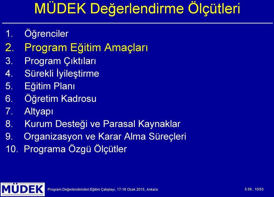 Altyapı 8. Kurum Desteği ve Parasal Kaynaklar 9.