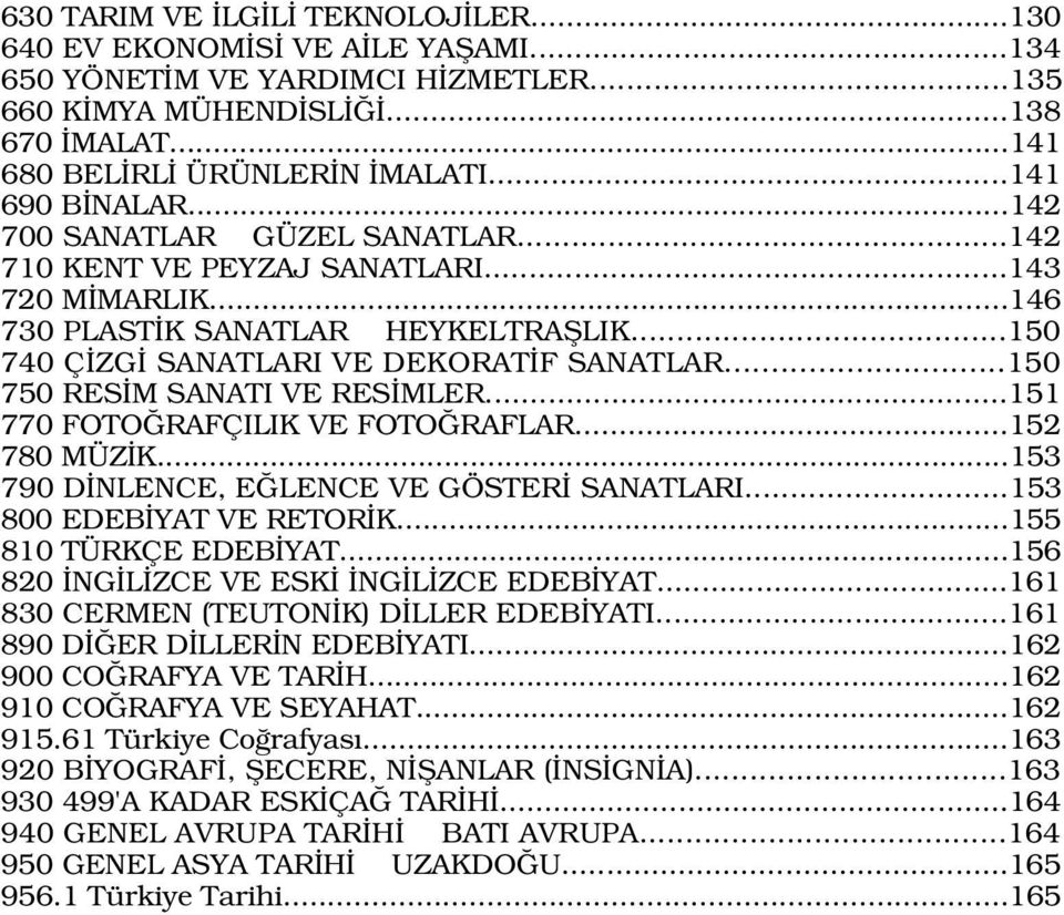 ..150 750 RES M SANATI VE RES MLER...151 770 FOTO RAFÇILIK VE FOTO RAFLAR...152 780 MÜZ K...153 790 D NLENCE, E LENCE VE GÖSTER SANATLARI...153 800 EDEB YAT VE RETOR K...155 810 TÜRKÇE EDEB YAT.