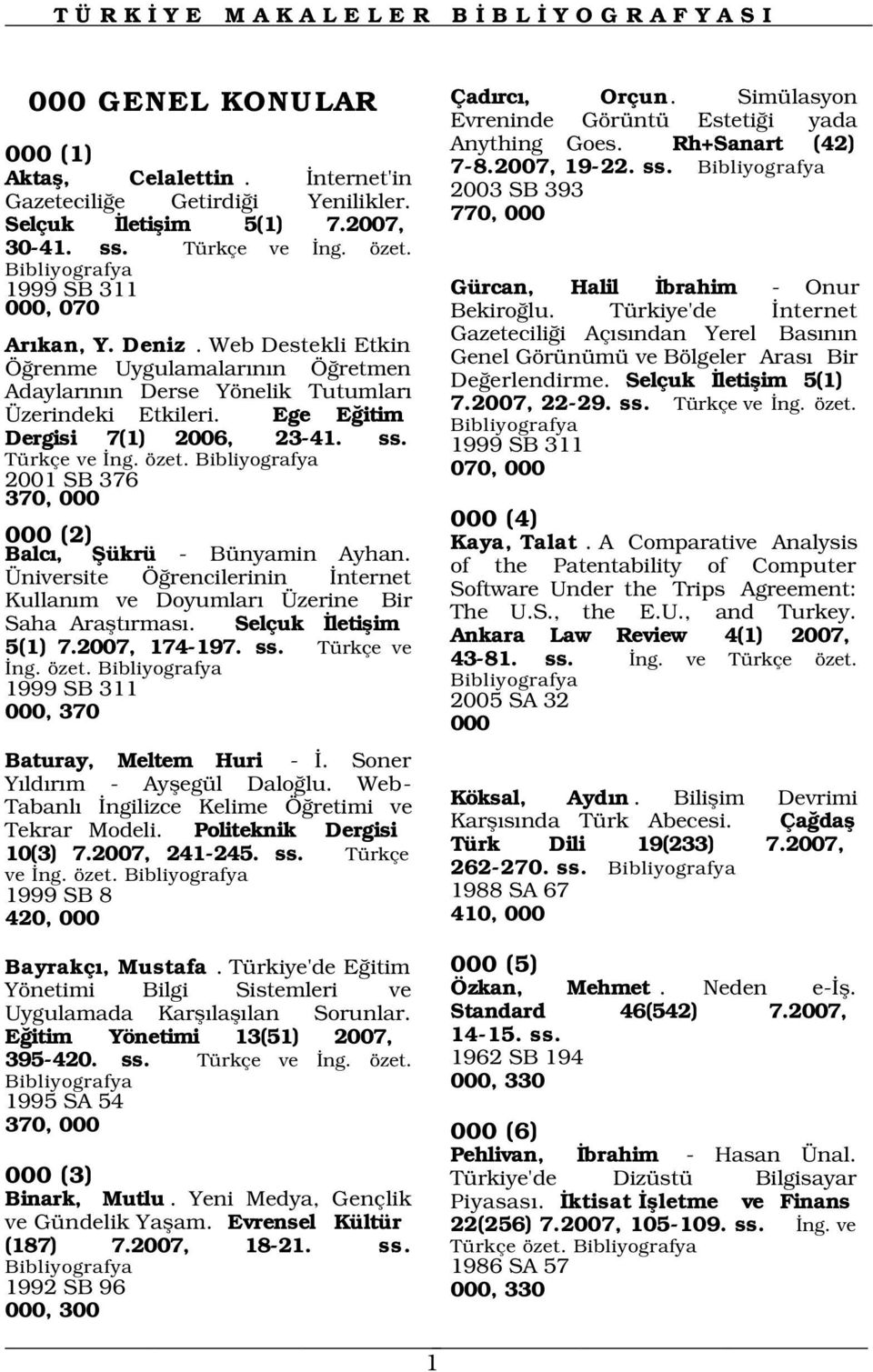 Ege E itim Dergisi 7(1) 2006, 23-41. ss. Türkçe ve ng. özet. 2001 SB 376 370, 000 Anything Goes. Rh+Sanart (42) 7-8.2007, 19-22. ss. 2003 SB 393 770, 000 Gürcan, Halil brahim - Onur Bekiro lu.