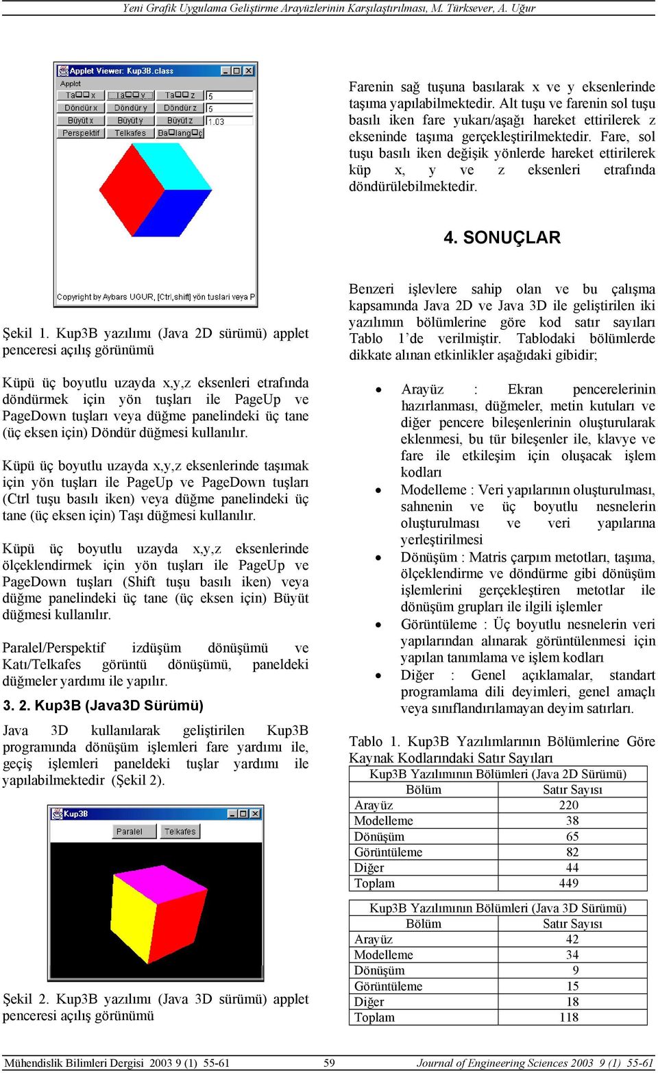 Kup3B yazılımı (Java 2D sürümü) applet penceresi açılış görünümü Küpü üç boyutlu uzayda x,y,z eksenleri etrafında döndürmek için yön tuşları ile PageUp ve PageDown tuşları veya düğme panelindeki üç