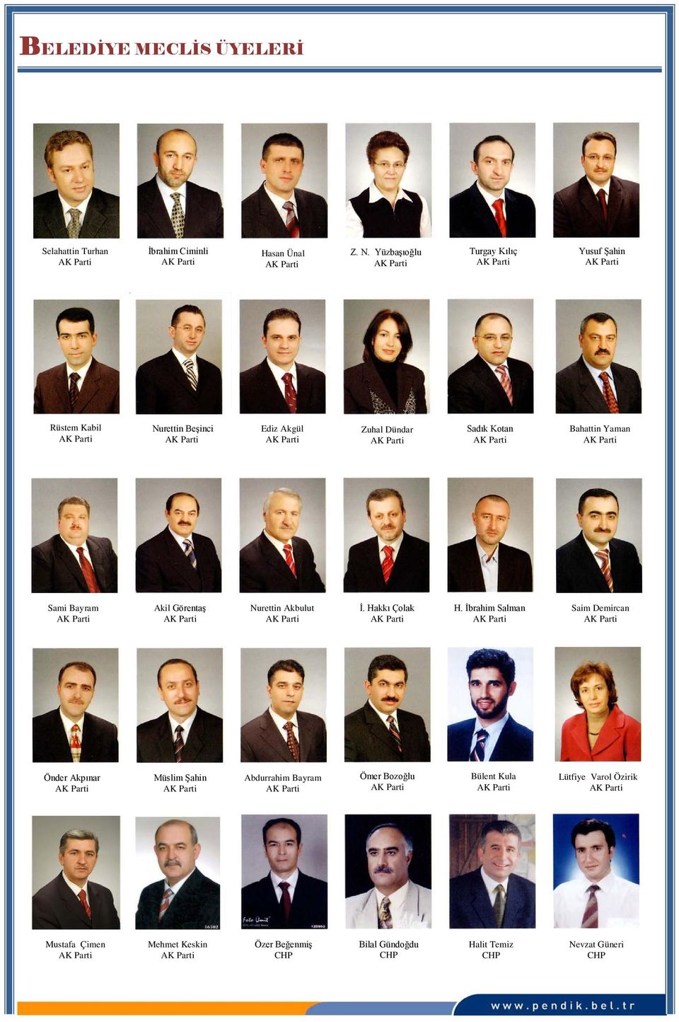 Bahattin Yaman AK Parti Sami Bayram AK Parti Akil Görentaş AK Parti Nurettin Akbulut AK Parti İ. Hakkı Çolak AK Parti H.