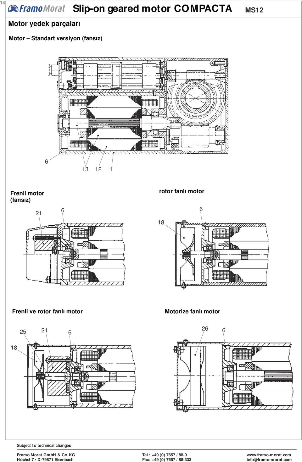 (fansız) 21 rotor fanlı motor 6 6 18 Frenli ve rotor fanlı
