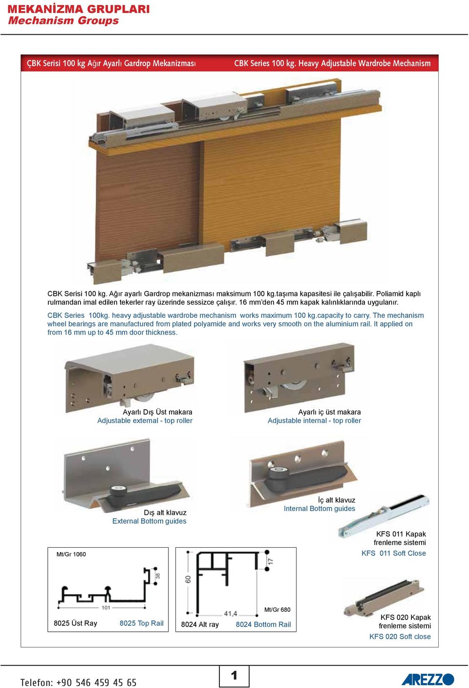 heavy adjustable wardrobe mechanism works maximum 100 kg.capacity to carry. The mechanism wheel bearings are manufactured from plated polyamide and works very smooth on the aluminium rail.