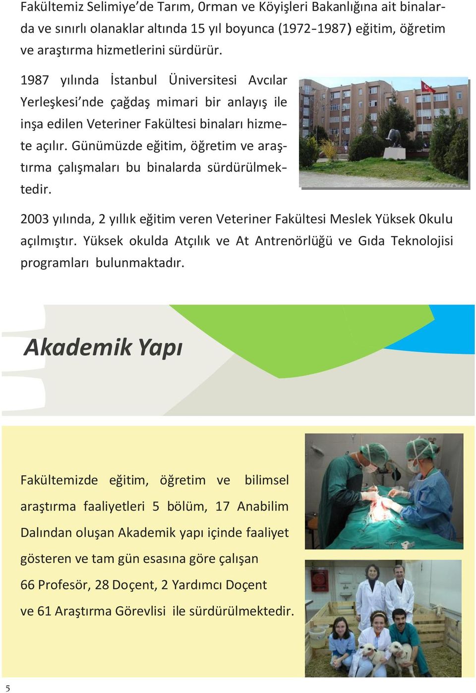 Günümüzde eğitim, öğretim ve araştırma çalışmaları bu binalarda sürdürülmektedir. 2003 yılında, 2 yıllık eğitim veren Veteriner Fakültesi Meslek Yüksek 0kulu açılmıştır.