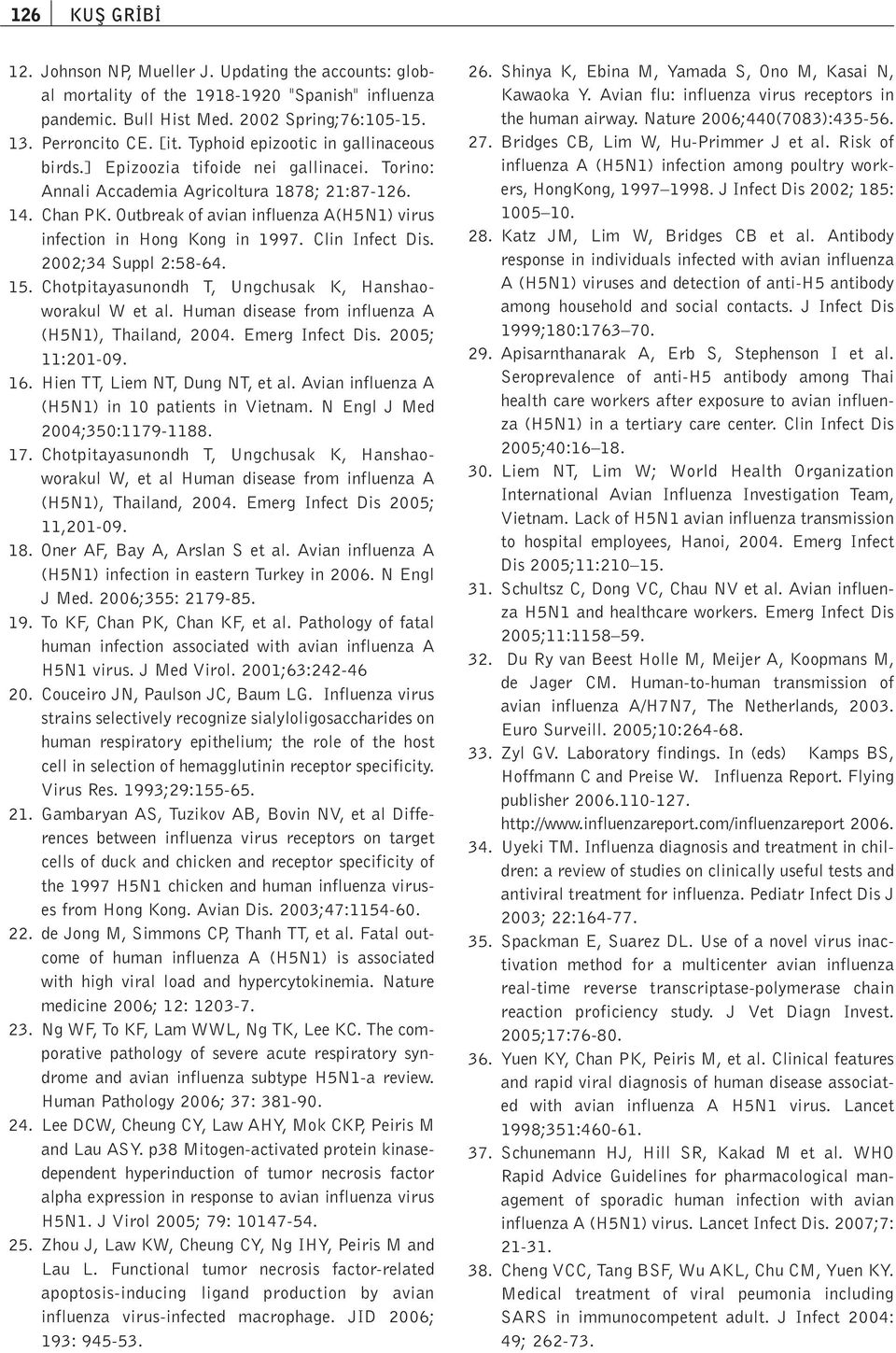 Outbreak of avian influenza A(H5N1) virus infection in Hong Kong in 1997. Clin Infect Dis. 2002;34 Suppl 2:58-64. 15. Chotpitayasunondh T, Ungchusak K, Hanshaoworakul W et al.