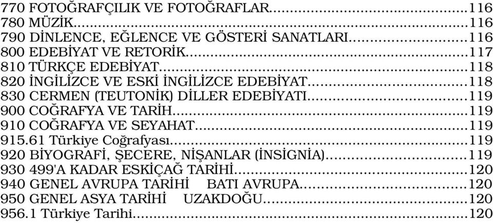 ..119 900 CO RAFYA VE TAR H...119 910 CO RAFYA VE SEYAHAT...119 915.61 Türkiye Co rafyas.