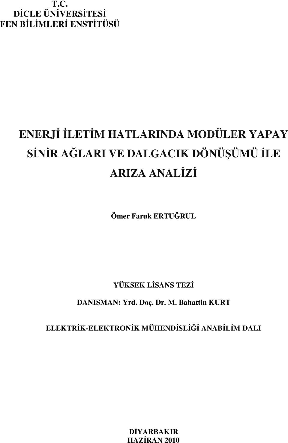 Faruk ERTURUL YÜKSEK LSANS TEZ DANIMAN: Yrd. Doç. Dr. M.