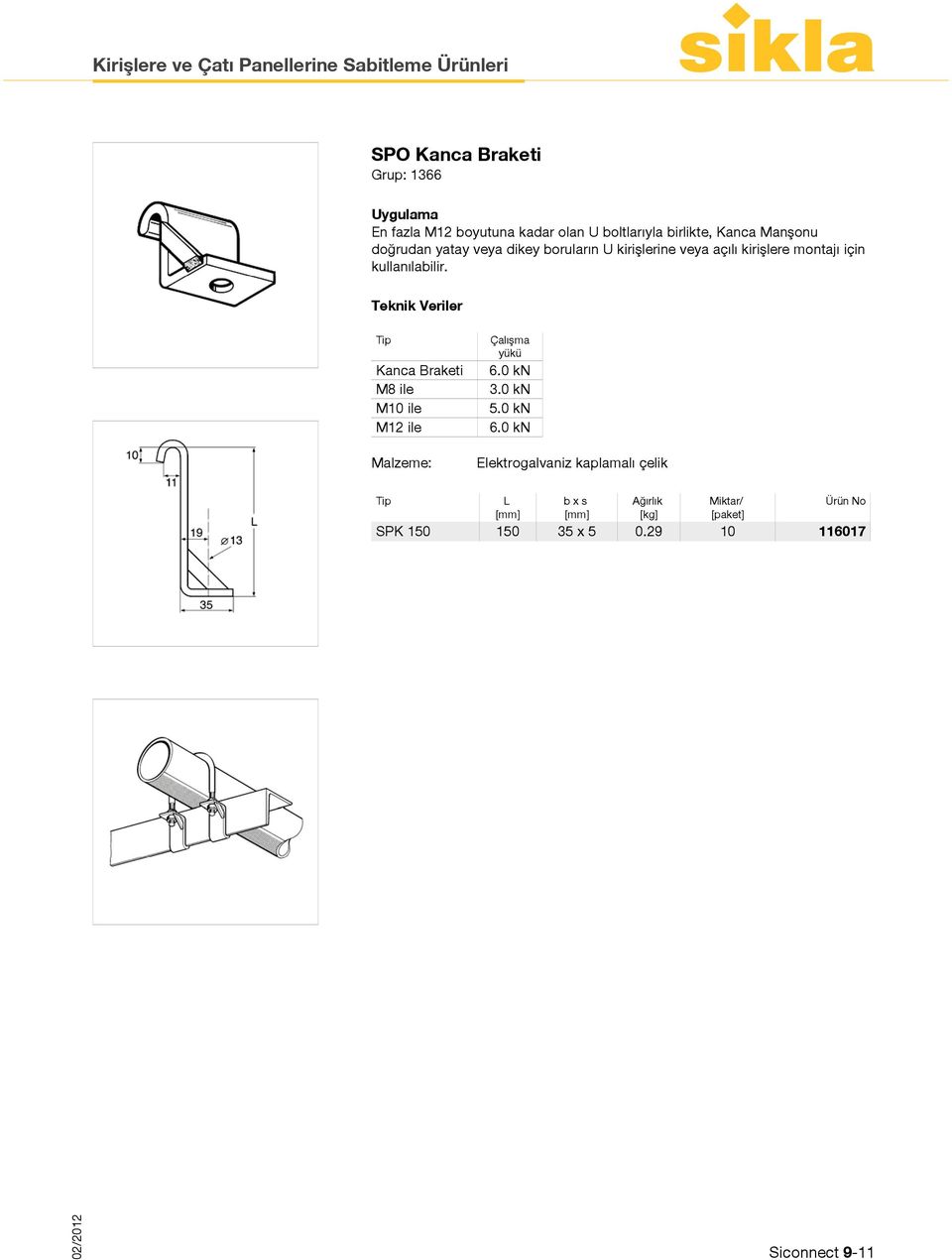 kullanılabilir. Kanca Braketi M8 ile M10 ile M12 ile Çalışma yükü 6.0 kn 3.0 kn 5.0 kn 6.