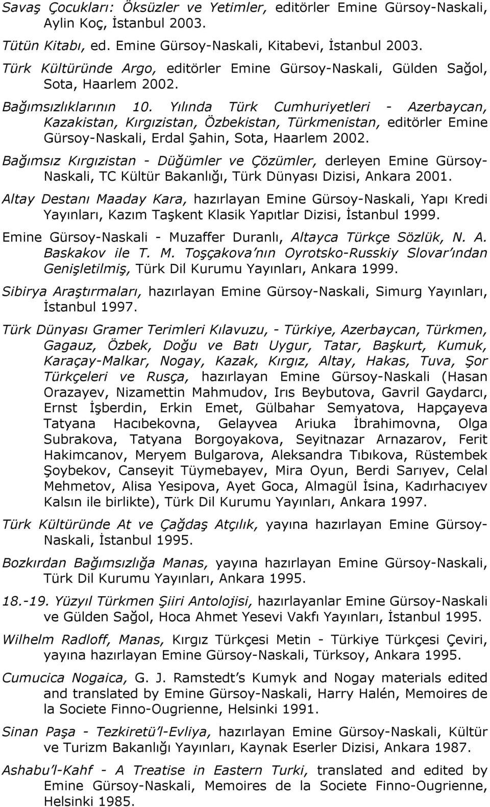 Yılında Türk Cumhuriyetleri - Azerbaycan, Kazakistan, Kırgızistan, Özbekistan, Türkmenistan, editörler Emine Gürsoy-Naskali, Erdal Şahin, Sota, Haarlem 2002.