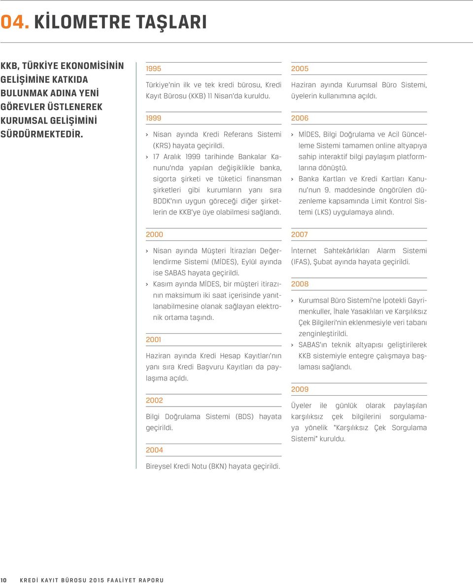 17 Aralık 1999 tarihinde Bankalar Kanunu nda yapılan değişiklikle banka, sigorta şirketi ve tüketici finansman şirketleri gibi kurumların yanı sıra BDDK nın uygun göreceği diğer şirketlerin de KKB ye