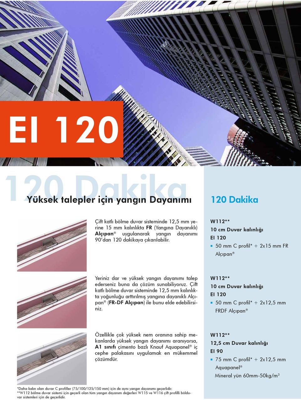 Çift katlı bölme duvar sisteminde 12,5 mm kalınlıkta yoğunluğu arttırılmış yangına dayanıklı Alçıpan (FR-DF Alçıpan) ile bunu elde edebilirsiniz.