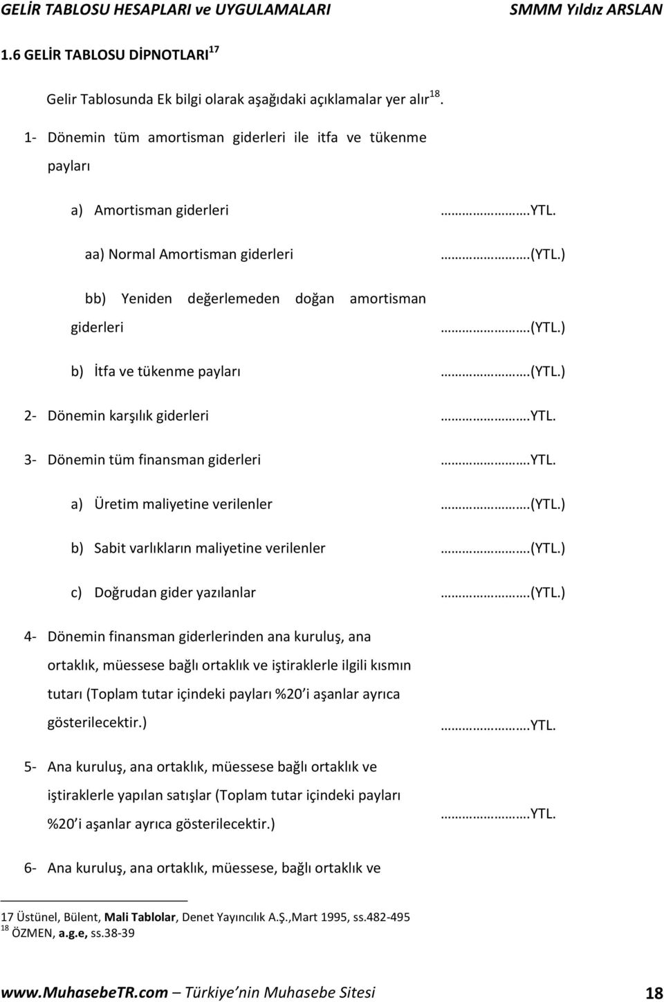 ) bb) Yeniden değerlemeden doğan amortisman giderleri b) İtfa ve tükenme payları 2- Dönemin karşılık giderleri 3- Dönemin tüm finansman giderleri a) Üretim maliyetine verilenler b) Sabit varlıkların