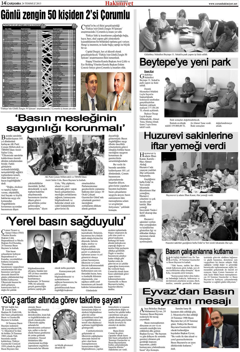 Capital Dergisi, her yýl düzenli olarak gerçekleþtirilecek Türkiye nin Gönlü Zengin 50 Ýþinsaný araþtýrmasýnýn ilkini tamamladý.