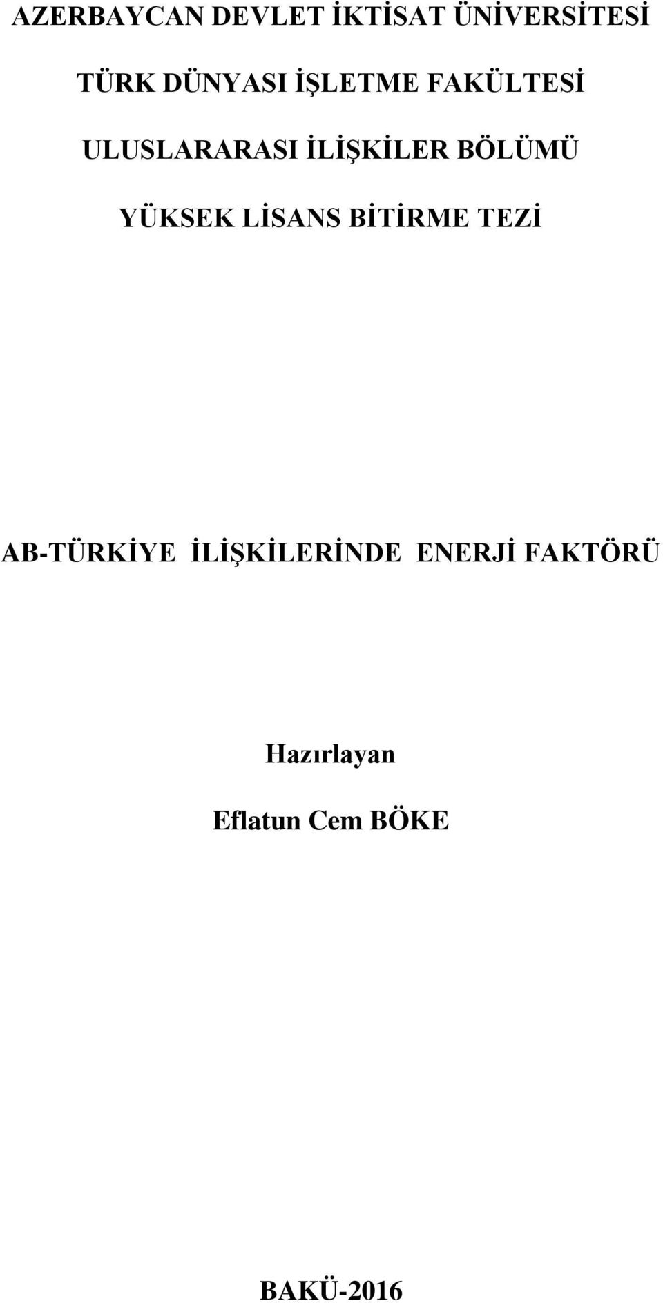 BÖLÜMÜ YÜKSEK LİSANS BİTİRME TEZİ AB-TÜRKİYE