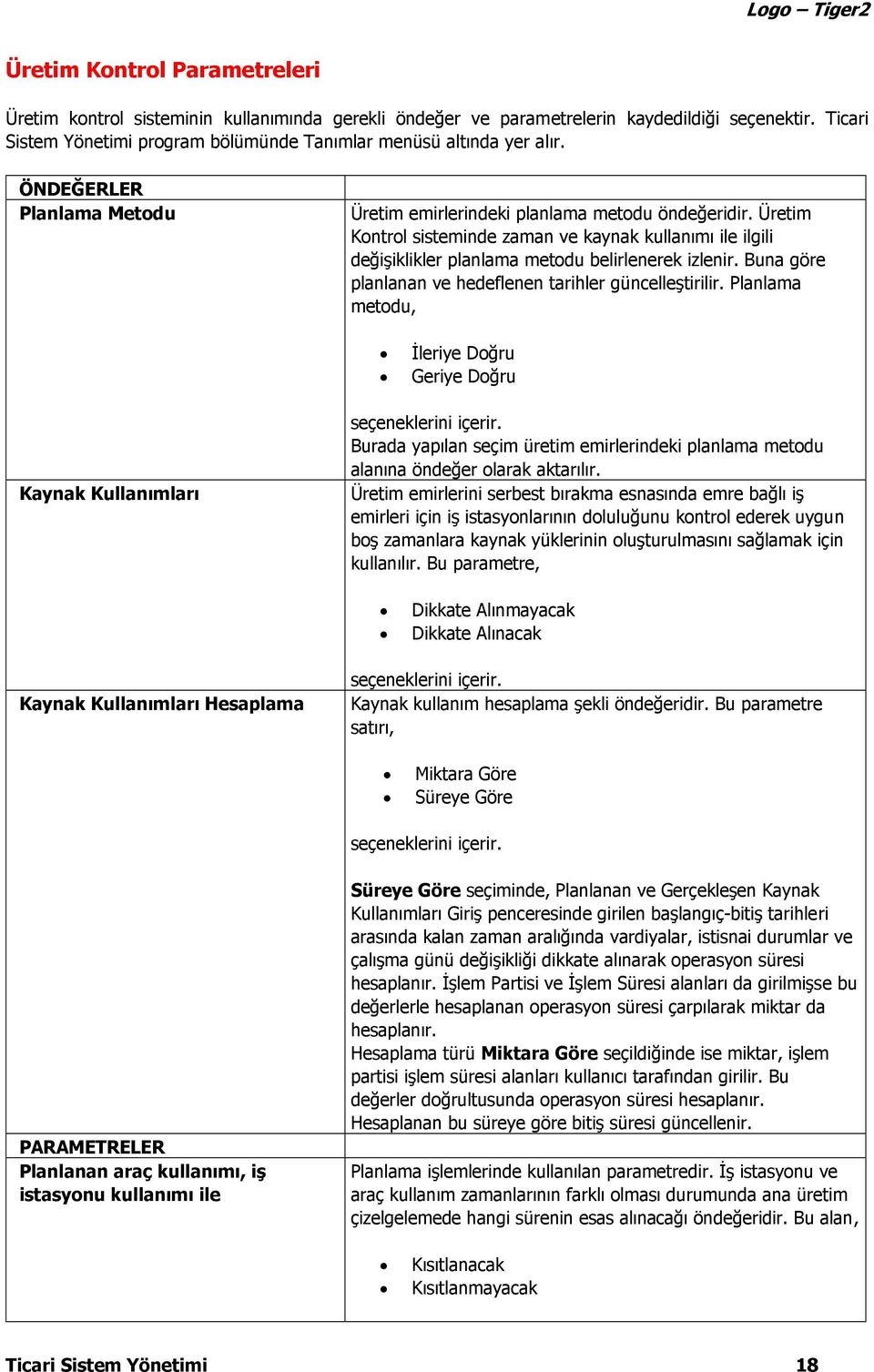 Üretim Kontrol sisteminde zaman ve kaynak kullanımı ile ilgili değişiklikler planlama metodu belirlenerek izlenir. Buna göre planlanan ve hedeflenen tarihler güncelleştirilir.