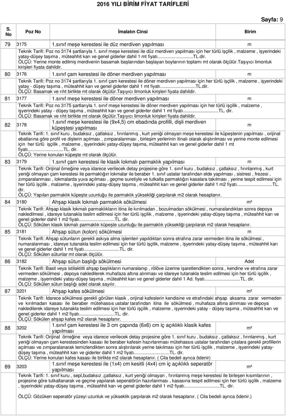 ÖLÇÜ: Yerine onte ediliş erdivenin basaak başlarından başlayan boylarının toplaı t olarak ölçülür.taşıyıcı lionluk kirişleri fiyata dahildir. 80 3176 1.