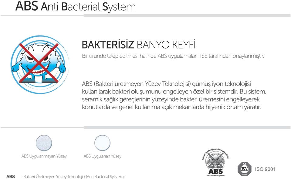 Bu sistem, seramik sağlık gereçlerinin yüzeyinde bakteri üremesini engelleyerek konutlarda ve genel kullanıma açık mekanlarda