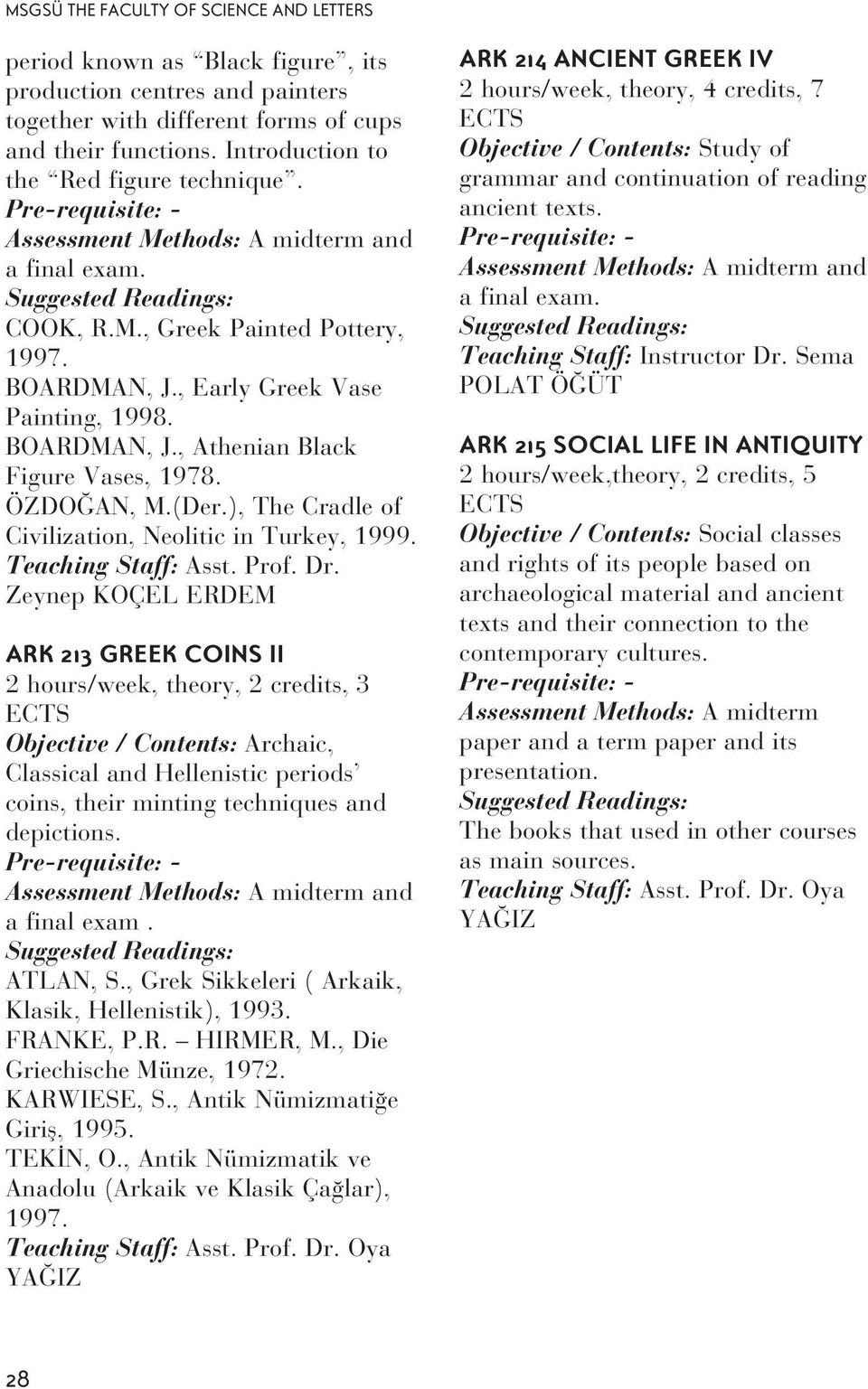 BOARDMAN, J., Athenian Black Figure Vases, 1978. ÖZDO AN, M.(Der.), The Cradle of Civilization, Neolitic in Turkey, 1999. Teaching Staff: Asst. Prof. Dr.