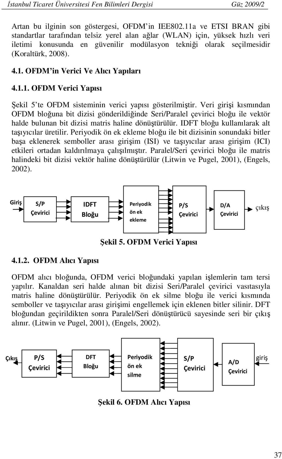 1.1. OFDM Verici Yapısı Şekil 5 te OFDM sisteminin verici yapısı gösterilmiştir.