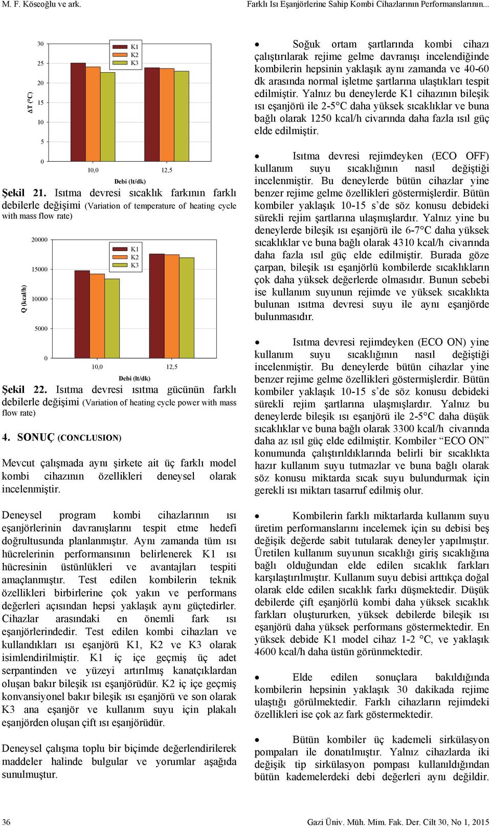 Isıtma devresi ısıtma gücünün farklı debilerle değişimi (Variation of heating cycle power with mass flow rate) 4.