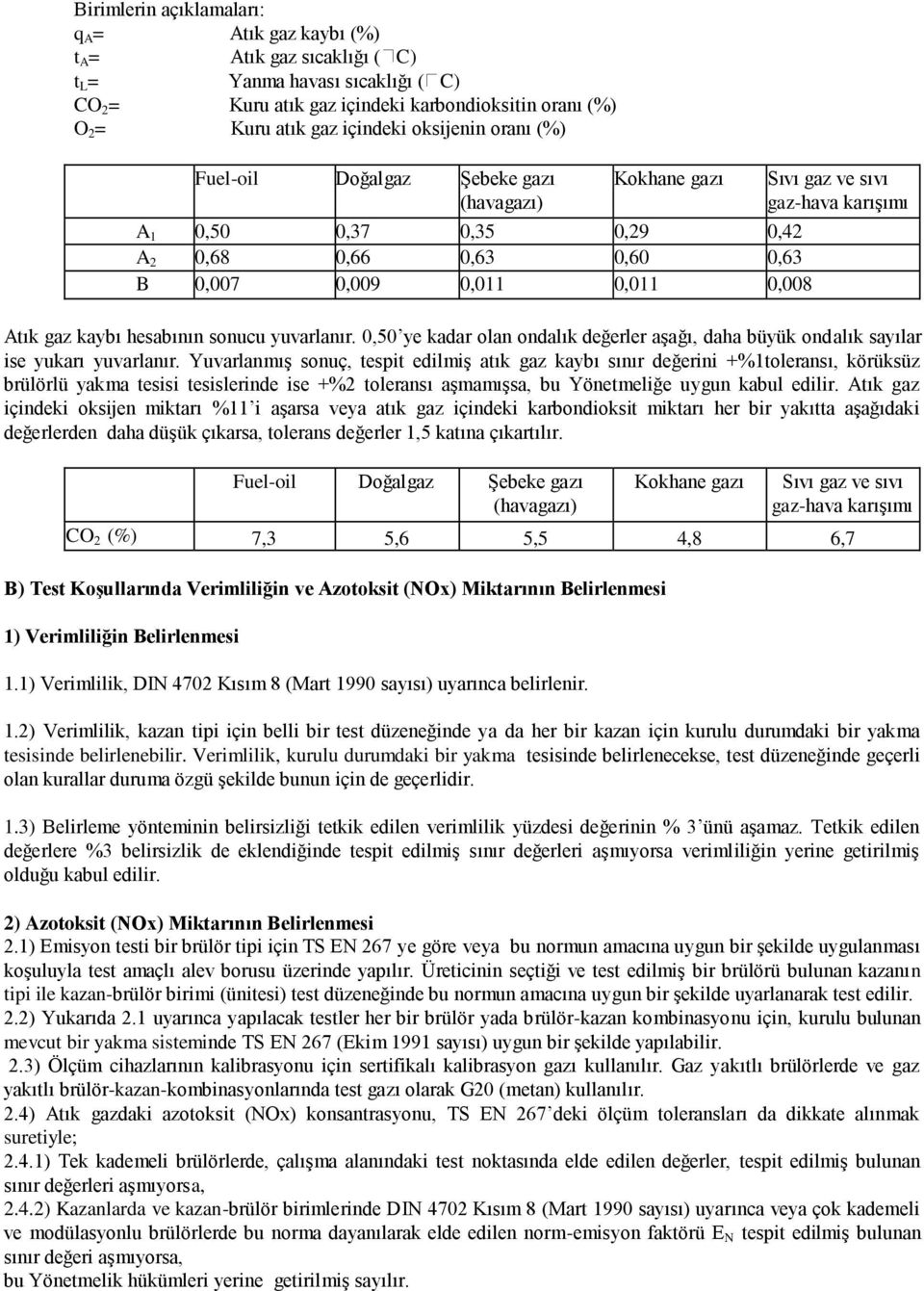 Atık gaz kaybı hesabının sonucu yuvarlanır. 0,50 ye kadar olan ondalık değerler aģağı, daha büyük ondalık sayılar ise yukarı yuvarlanır.