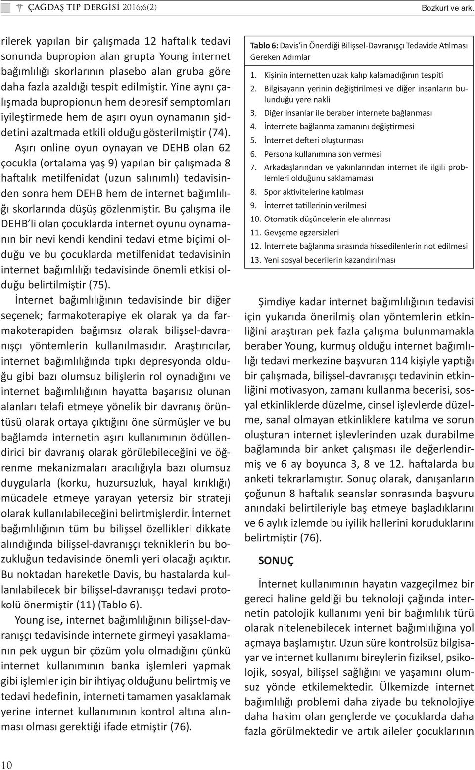 Yine aynı çalışmada bupropionun hem depresif semptomları iyileştirmede hem de aşırı oyun oynamanın şiddetini azaltmada etkili olduğu gösterilmiştir (74).