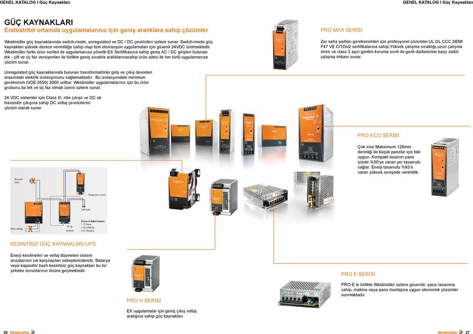 Weidmüller farklı ürün serileri ile uygulamanıza yönelik E Sertifikasına sahip geniş AC / DC girişleri bulunan tek - çift ve üç faz versiyonları ile birlikte geniş sıcaklık aralıklarınasahip ürün