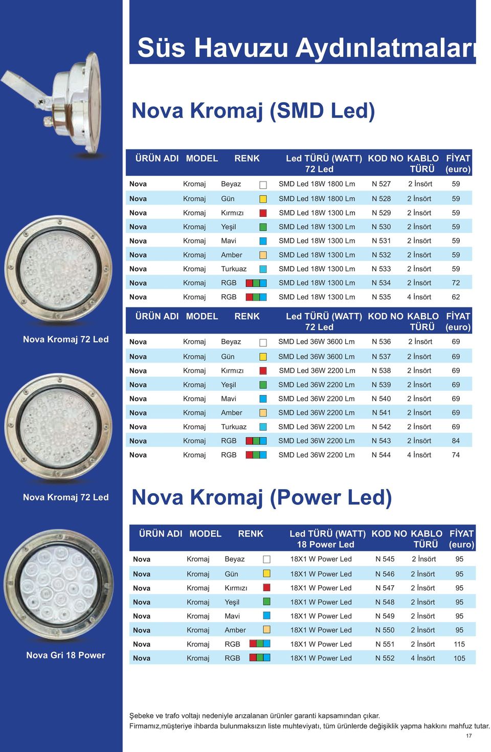 1300 Lm N 532 2 İnsört 59 Nova Kromaj Turkuaz SMD Led 18W 1300 Lm N 533 2 İnsört 59 Nova Kromaj RGB SMD Led 18W 1300 Lm N 534 2 İnsört 72 Nova Kromaj RGB SMD Led 18W 1300 Lm N 535 4 İnsört 62 Nova