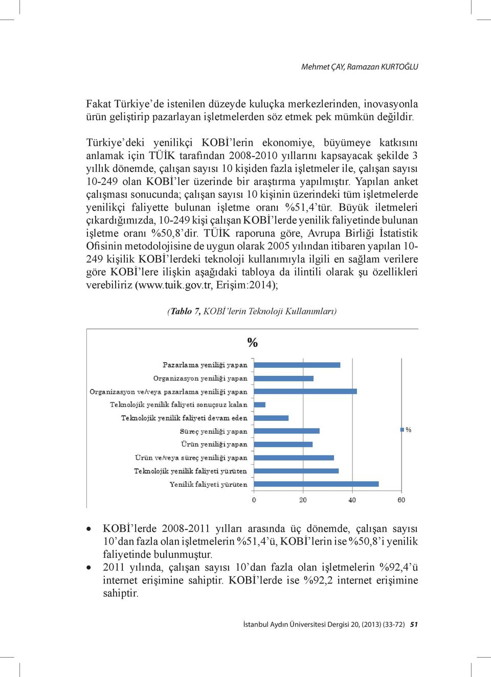 çalışan sayısı 10-249 olan KOBİ ler üzerinde bir araştırma yapılmıştır.