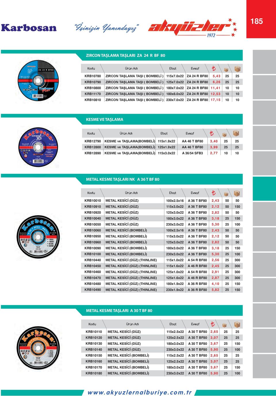 9x AA 6 T BF80 3,0 KRB800 KESME ve TAŞLAMA(BOMBELİ) x.9x AA 6 T BF80 3,99 KRB890 KESME ve TAŞLAMA(BOMBELİ) x3.0x A 36/ SFB3,77 METAL KESME TAŞLARI NK A 36 T BF 80 u KRB0 0x.x6,3 KRB9 x3.0x, KRB9 x3.