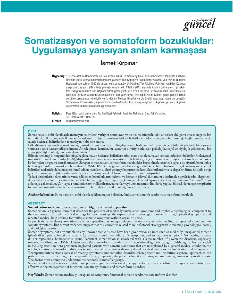 1992 de doçent oldu ve Atatürk Üniversitesi Tıp Fakültesi Psikiyatri Anabilim Dalı nda çalıșmaya bașladı. 1997 yılında profesör unvanı aldı.