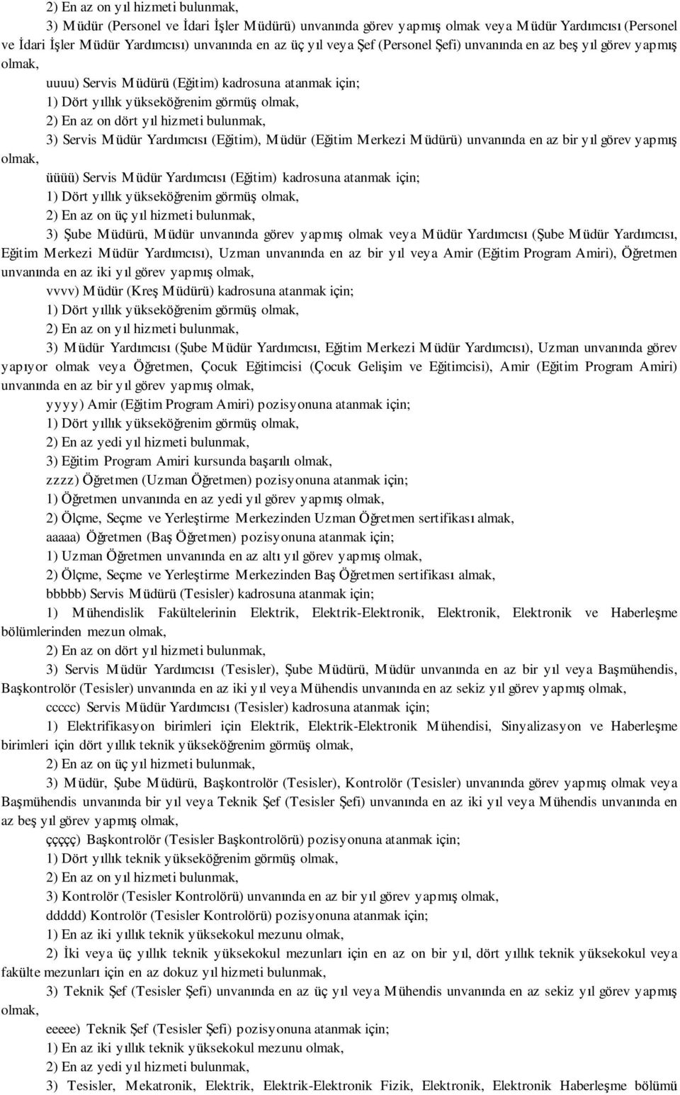 Yardımcısı (Eğitim) kadrosuna atanmak için; 3) Şube Müdürü, Müdür unvanında görev yapmış olmak veya Müdür Yardımcısı (Şube Müdür Yardımcısı, Eğitim Merkezi Müdür Yardımcısı), Uzman unvanında en az