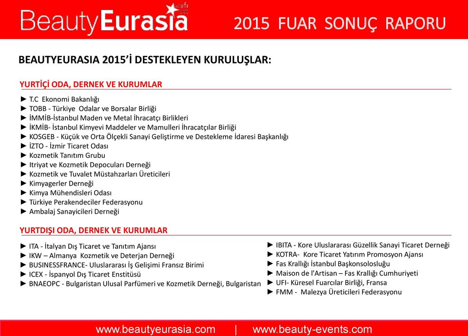 Orta Ölçekli Sanayi Geliştirme ve Destekleme İdaresi Başkanlığı İZTO - İzmir Ticaret Odası Kozmetik Tanıtım Grubu Itriyat ve Kozmetik Depocuları Derneği Kozmetik ve Tuvalet Müstahzarları Üreticileri