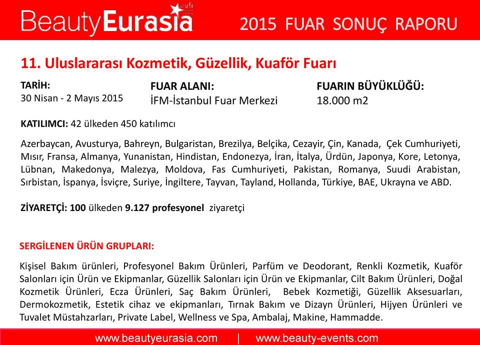 Fas Cumhuriyeti, Pakistan, Romanya, Suudi Arabistan, Sırbistan, İspanya, İsviçre, Suriye, İngiltere, Tayvan, Tayland, Hollanda, Türkiye, BAE, Ukrayna ve ABD. ZİYARETÇİ: 100 ülkeden 9.