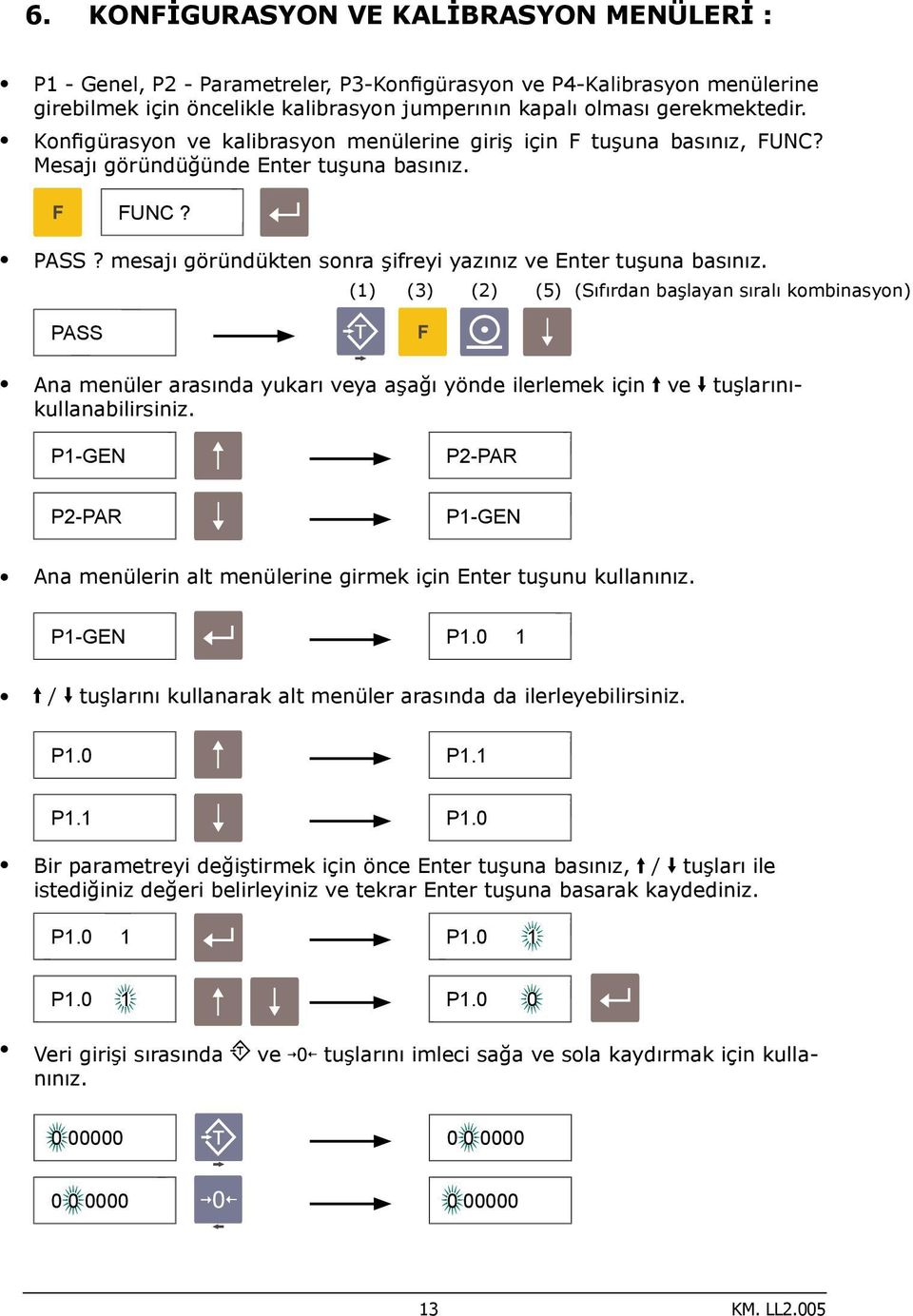 PASS (1) (3) (2) (5) (Sıfırdan başlayan sıralı kombinasyon) Ana menüler arasında yukarı veya aşağı yönde ilerlemek için ve tuşlarınıkullanabilirsiniz.