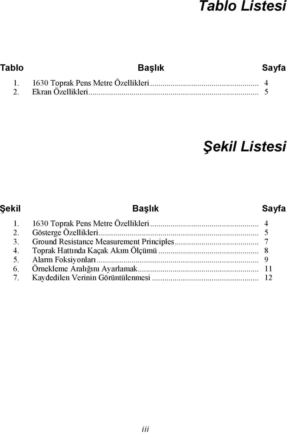 Gösterge Özellikleri... 5 3. Ground Resistance Measurement Principles... 7 4.