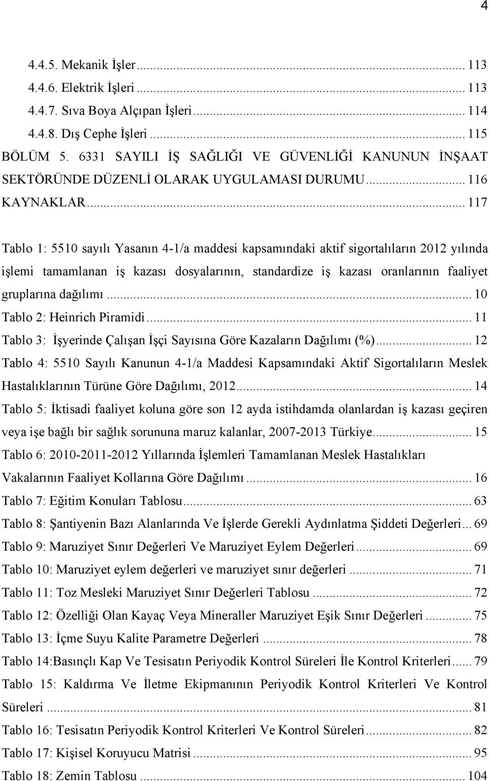 .. 117 Tablo 1: 5510 sayılı Yasanın 4-1/a maddesi kapsamındaki aktif sigortalıların 2012 yılında işlemi tamamlanan iş kazası dosyalarının, standardize iş kazası oranlarının faaliyet gruplarına dağılımı.